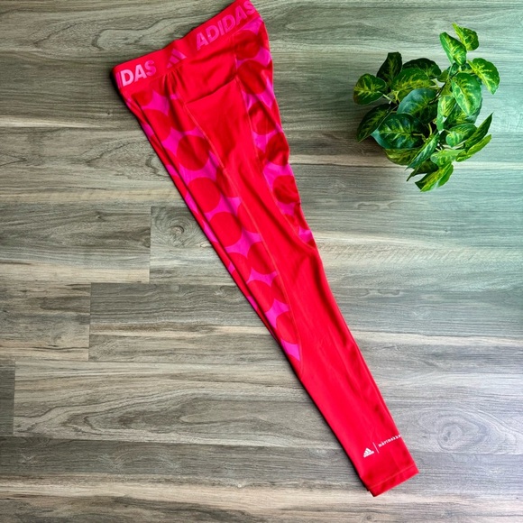 NWT Adidas x Marimekko Tech fit Prime Long Tights Red Geometric Print Size S - Picture 12 of 15